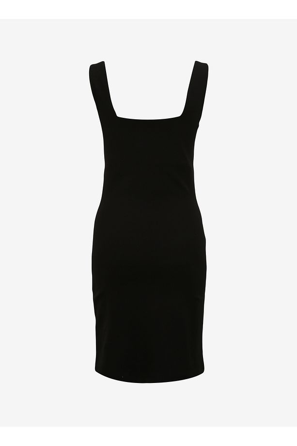 Kare Yaka Düz Siyah Mini Kadın Elbise F4SL-ELB0649 - 2