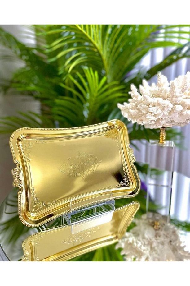 Tek Kişilik Kahve Sunumluk Tepsisi 1 Adet Gold - 1