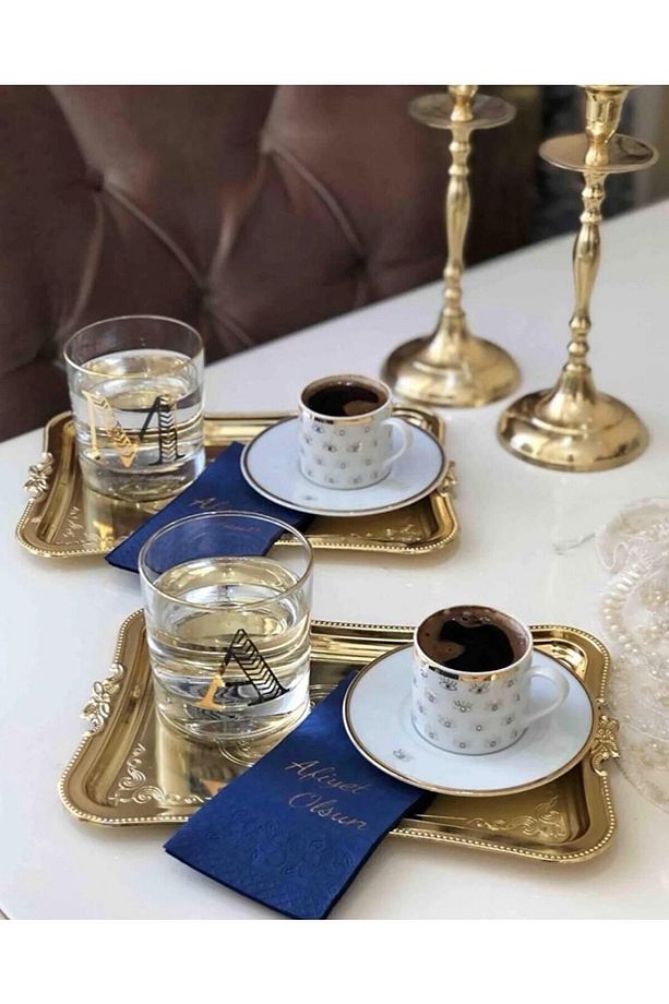2 Adet Kahve Sunumluk Tepsi ( Metal 2 Adet Gold ) - 6