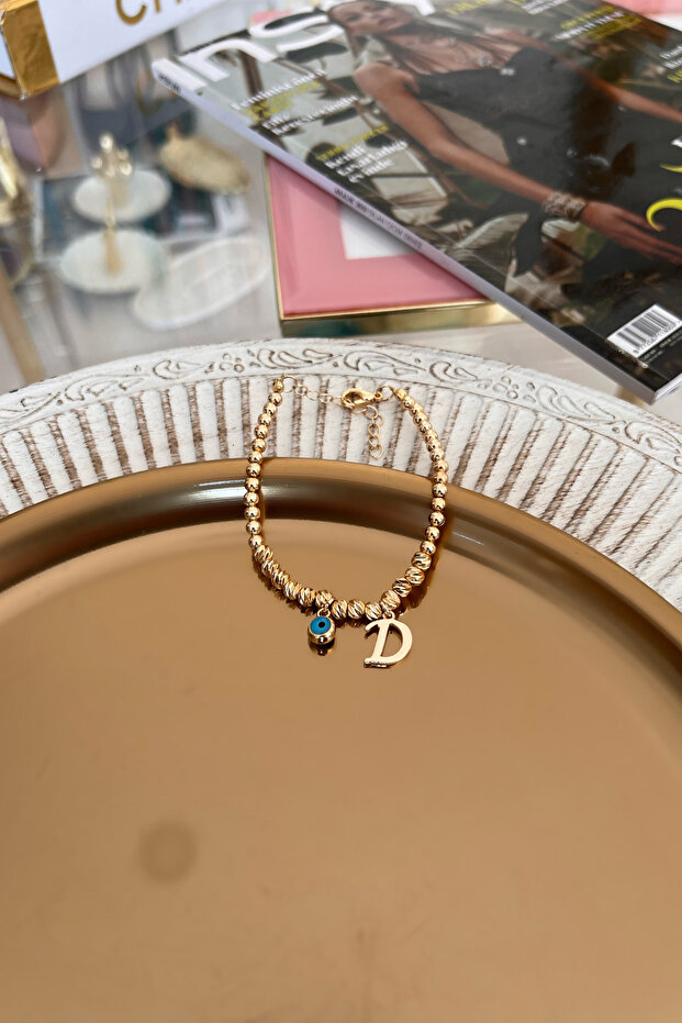 D Letter and Evil Eye Hanging Dorica Bracelet