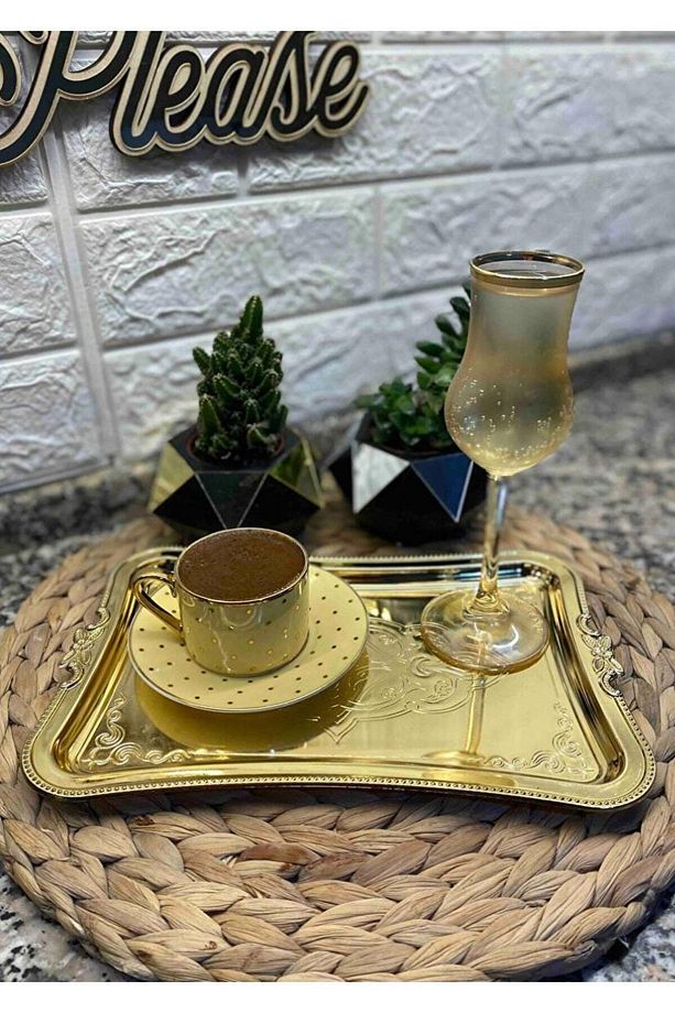 Tek Kişilik Kahve Sunumluk Tepsisi 1 Adet Gold - 5