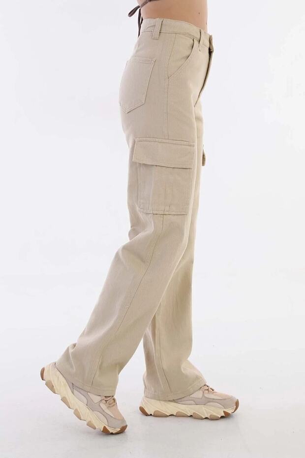 Girl's Wide Leg High Waist Beige Trousers