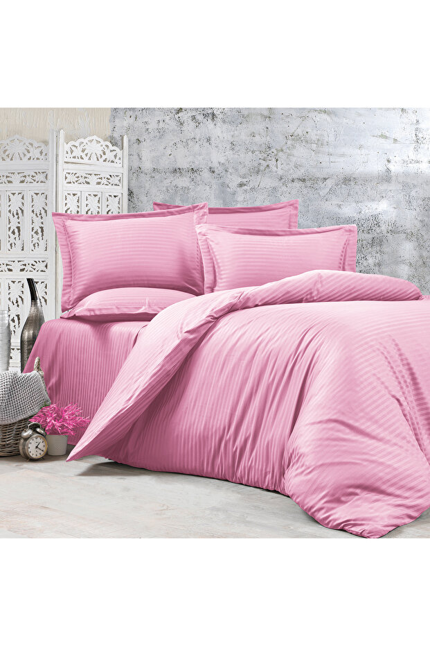 Cotton Hotel Series (With Elastic Sheet) Striped Double Duvet Cover Set