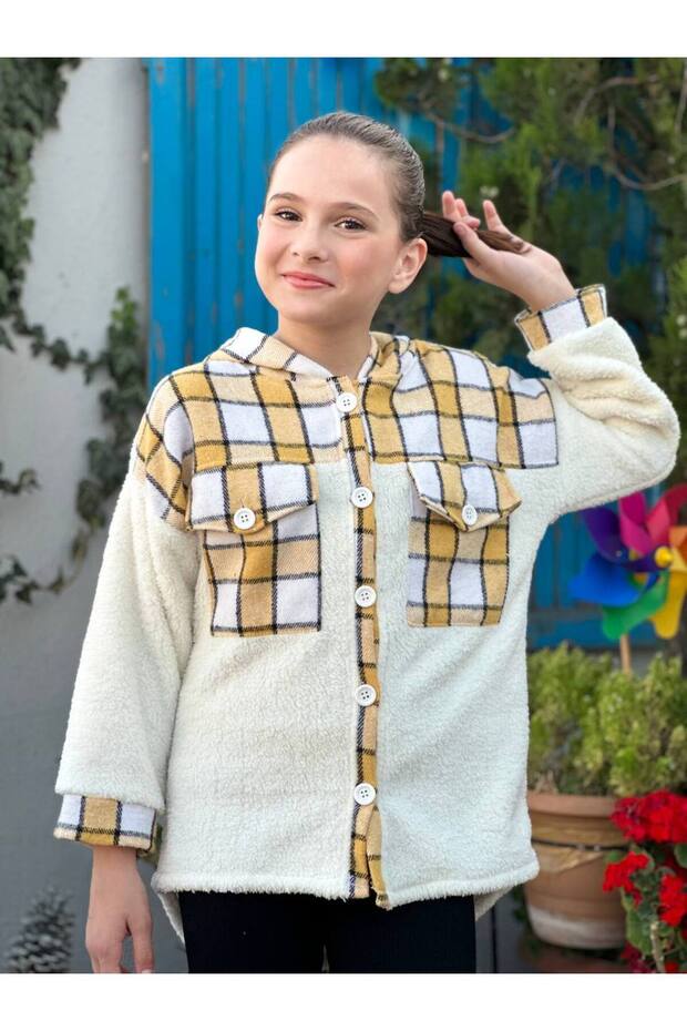 Girl's Plush Hooded Shirt Jacket