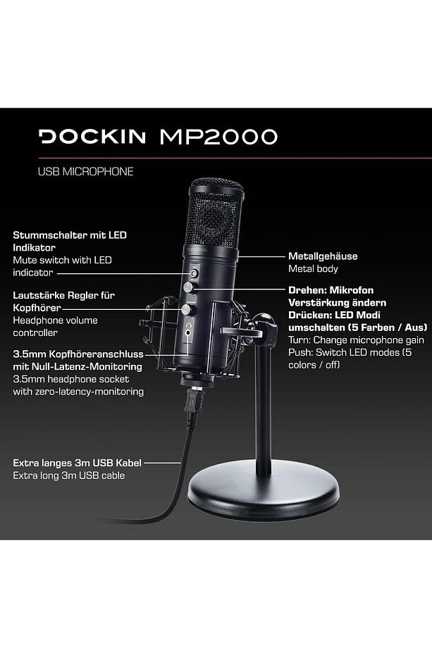 MP2000 USB Mikrofon PC, Oyun, Podcast ve Yayın, Kondansatörlü, Ayaklı Mikrofon, En İyi Ses Kalitesi - 8