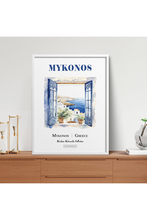 Single Framed Painting Watercolor Series Mykonos Poster Painting Tk/450