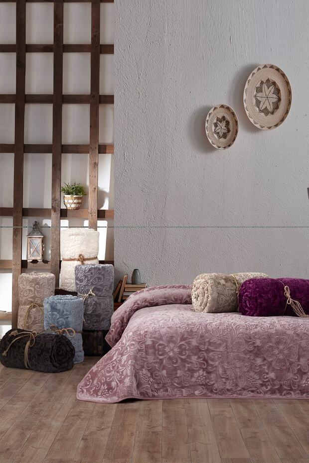 Emboss Çift Kişilik Battaniye Krem - 1