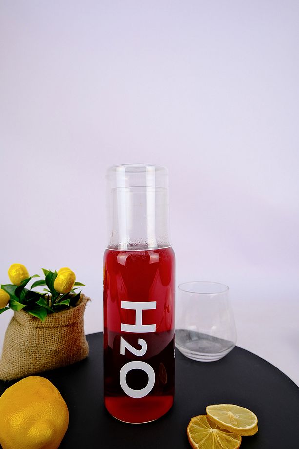 H2O Cam Kapaklı Başucu Su ve Meşrubat Sürahisi Karaf Şişe 600 Ml Beyaz – H2O75760 C1-1-18 - 1