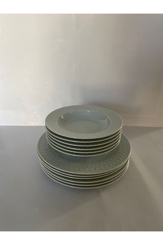 6 Adet Porselen Yemek Tabağı + 6 Adet Servis Tabağı - 1
