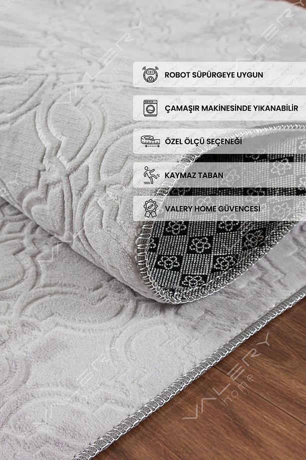Vl Yıkanabilir Kaymaz Tabanlı Violin Embos Kesme Rulo Halı Yolluk Gri Z1002b - 1