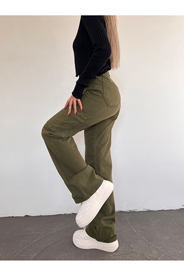 Light Khaki Cargo Pocket High Waist Palazzo Arpanar