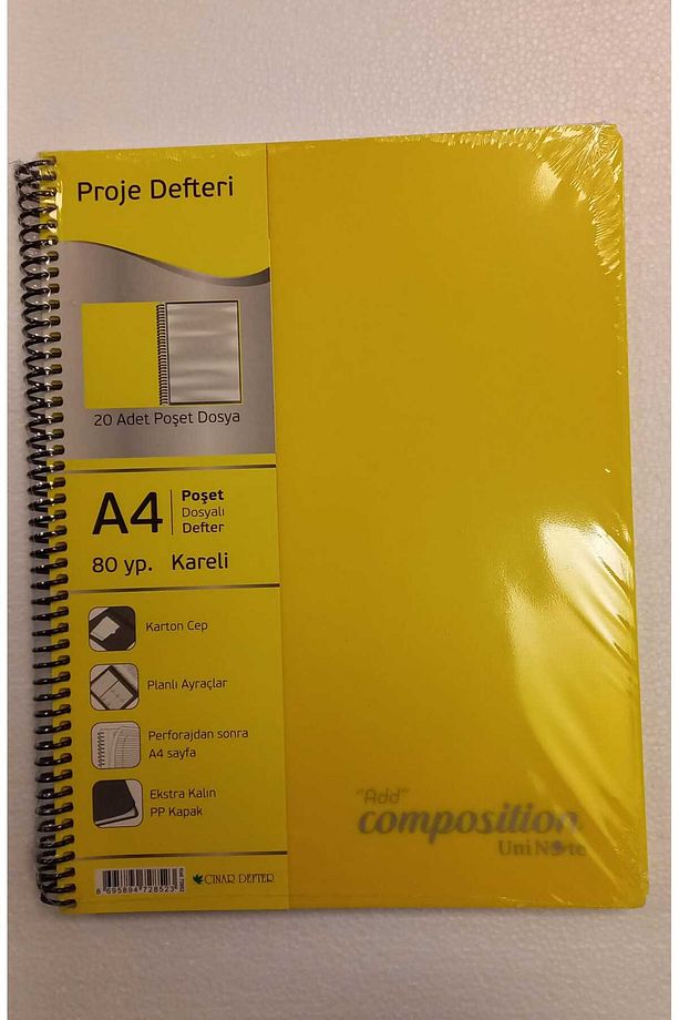 A4 80 Yaprak Plastik Kapaklı KARELİ Proje Defteri, 20 Adet Poşet Dosyalı - 1