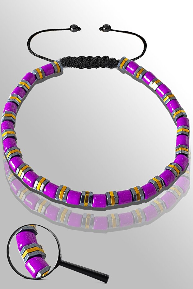 Certified Gold Silver Hematite Real Purple Pearl Stone Bracelet - Adjustable