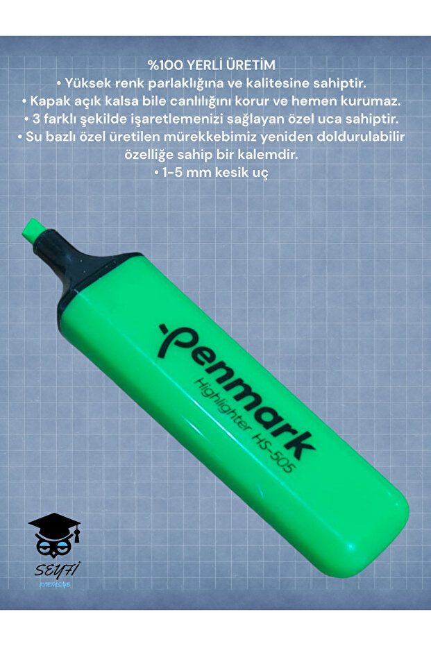 TÜRK MALI FOSFORLU KALEM CANLI RENKLER DOLDURULABİLİR İŞARETLEME KALEMİ HİGHLİGHTER - 1