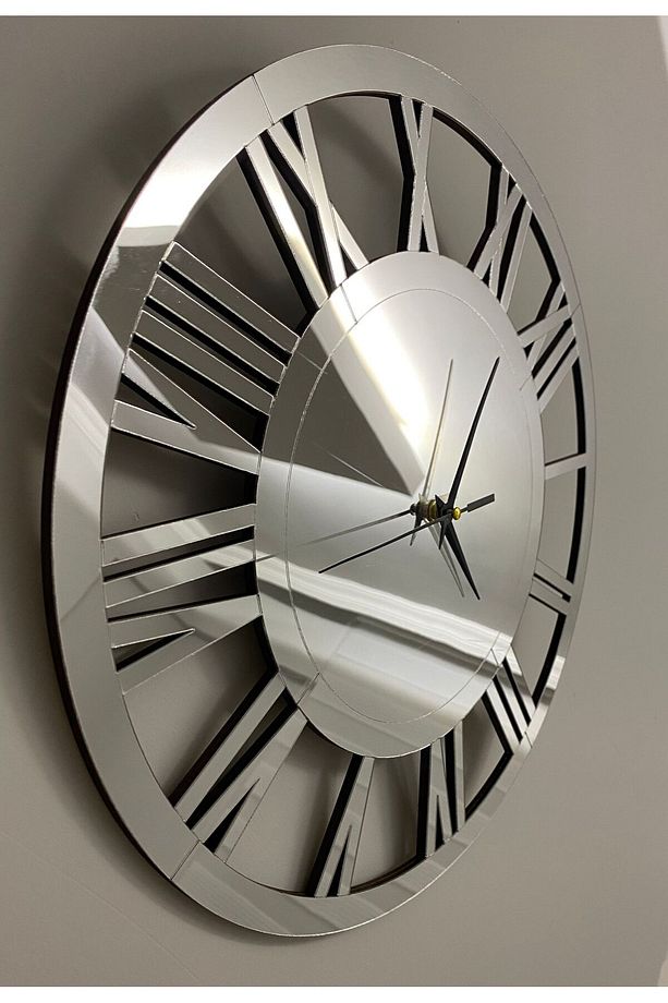 Lüks Duvar Saati 50 Cm Modern Gümüş Rodajlı Gösterişli Büyük Modern Duvar Saati - 3