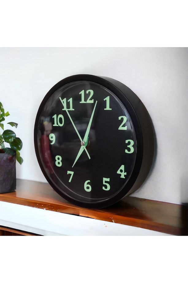 Fosforlu Gece Parlayan Siyah Salon Mutfak Ofis Duvar Saati 22 cm Plastik B2 - 3