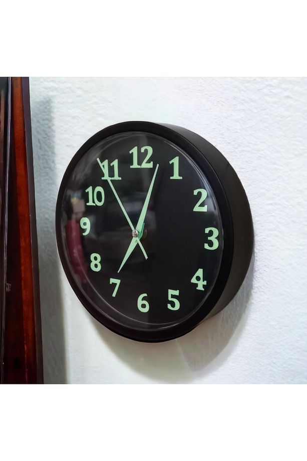 Fosforlu Gece Parlayan Siyah Salon Mutfak Ofis Duvar Saati 22 cm Plastik B2 - 5