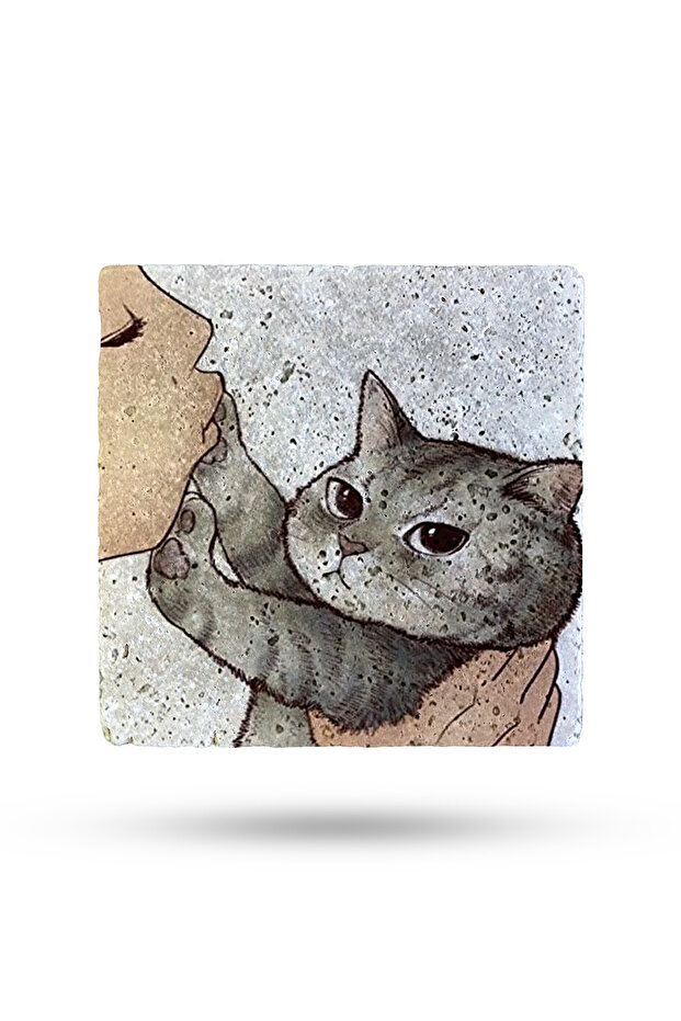 Natural Stone Trivet 20X20Cm Naughty Cat Printed Stone Trivet Teapot Coaster - Pot Pan Coaster