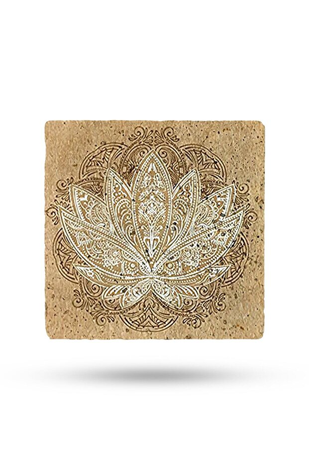 Natural Stone Coaster 20X20Cm Lotus Flower Printed Stone Teapot Coaster - Pot and Pan Coaster