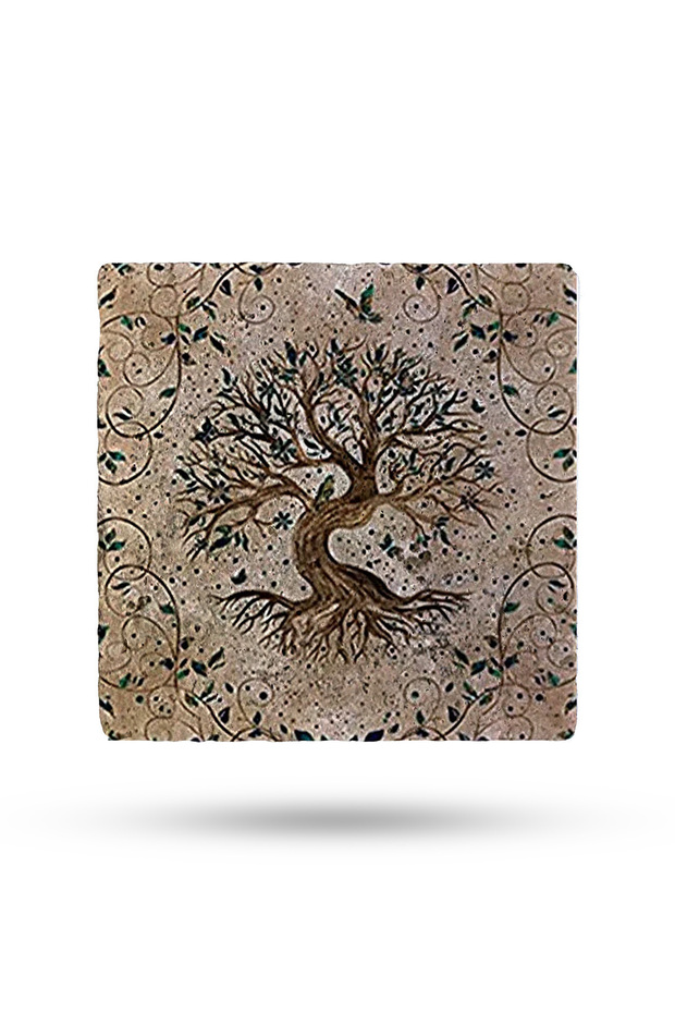 Natural Stone Coaster 20X20Cm Tree of Life Printed Natural Stone Teapot Coaster-Pot Pan Coaster