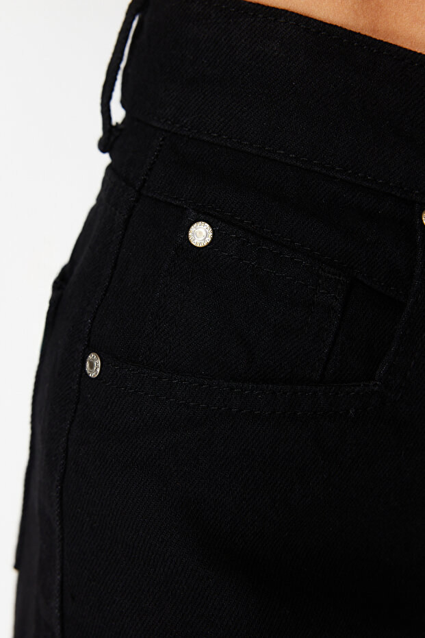 Siyah Denim Mini Regular Yüksek Bel Plaj Şort TBESS22SR0395 - 5