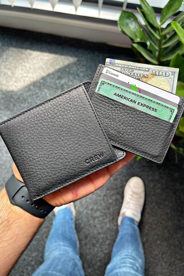Matte Black Genuine Leather Wallet - Card Holder Gift