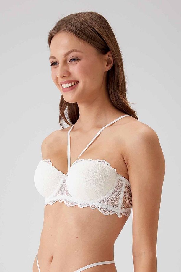 Kadın Ekru 4732 Balenli Soft Push Up Straplez Tek Sütyen - 2