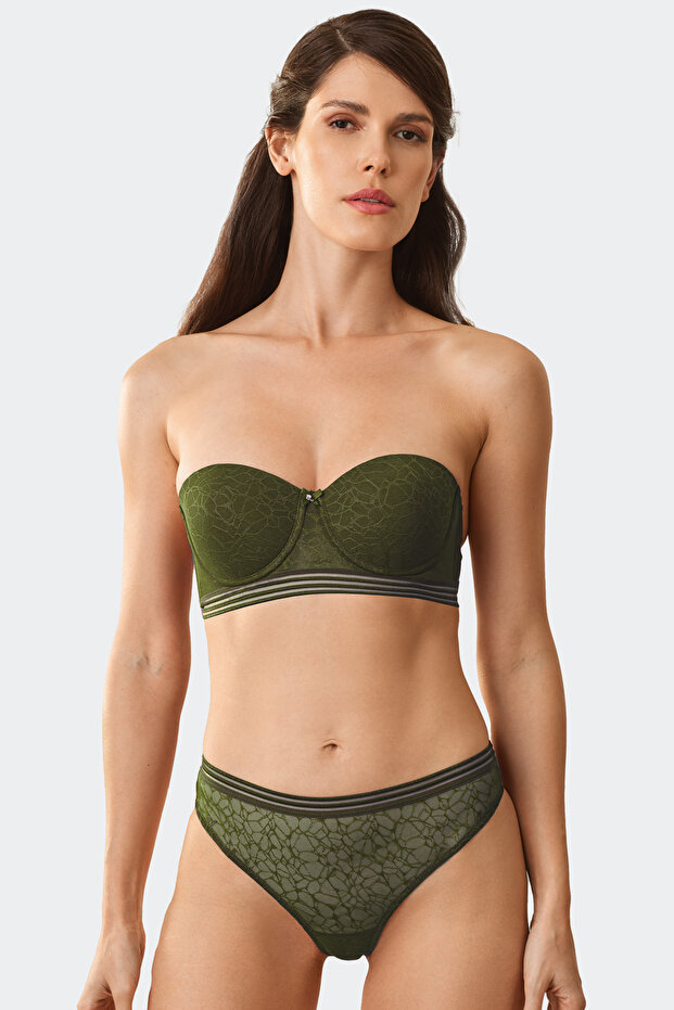 طقم حمالة صدر بدون حمالات من Burnt Olive 4671 Cenova Balenli Dantel Soft Push Up نصف داعم مع حزام هدية