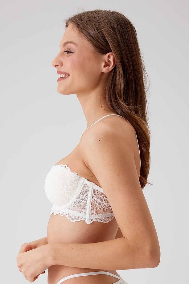 Kadın Ekru 4732 Balenli Soft Push Up Straplez Tek Sütyen - 3