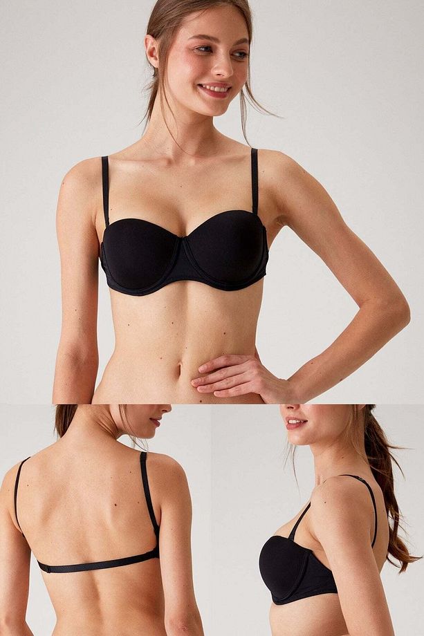 Kadın 6027 Pisa Destekli Push-up Straplez Multi Function Sütyen Siyah - 2