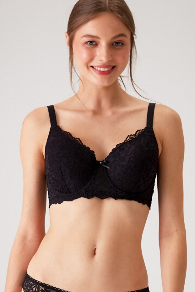 حمالة صدر نسائية سوداء 6209 برشلونة Underwire غير مدعومة بشريط سميك من الدانتيل