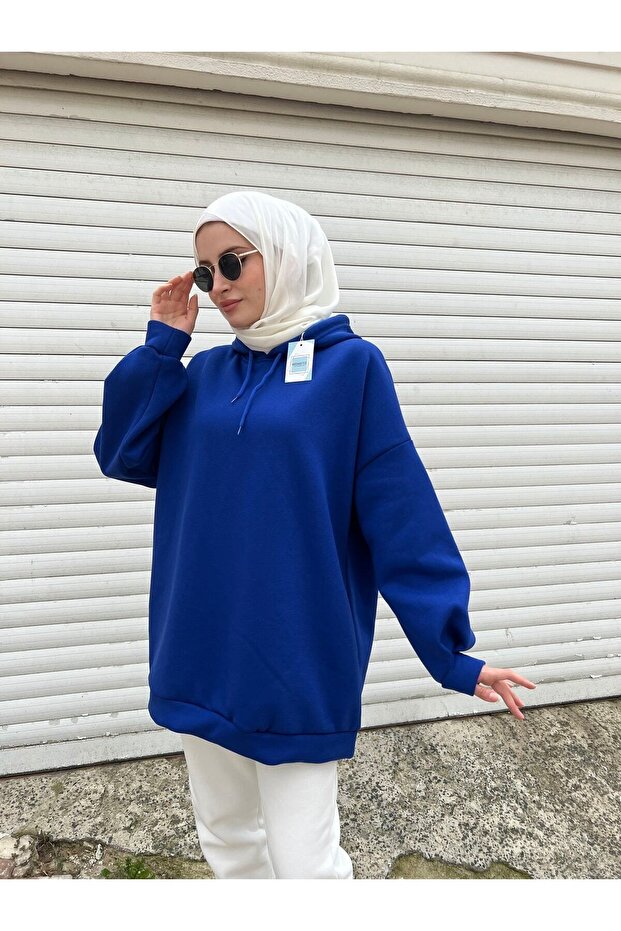 Extra Oversize Saks Basic 3 Iplik Pamuklu Şardonlu Kadın Sweatshirt 1003 - 4