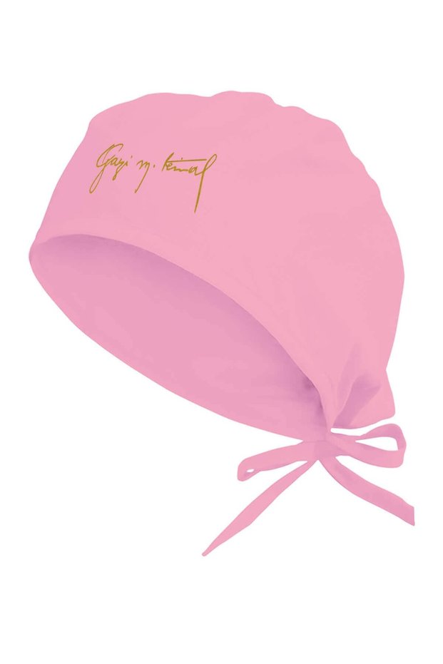 Golden Yellow Gazi Mustafa Kemal Atatürk Signature Printed Surgical Bonnet Pink
