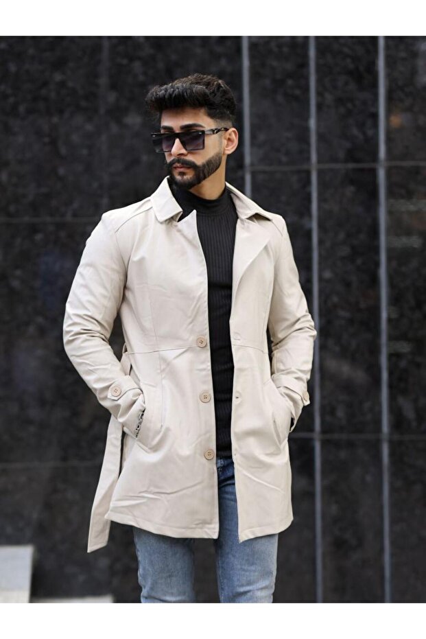 Erkek Uzun Deri Ceket - 1