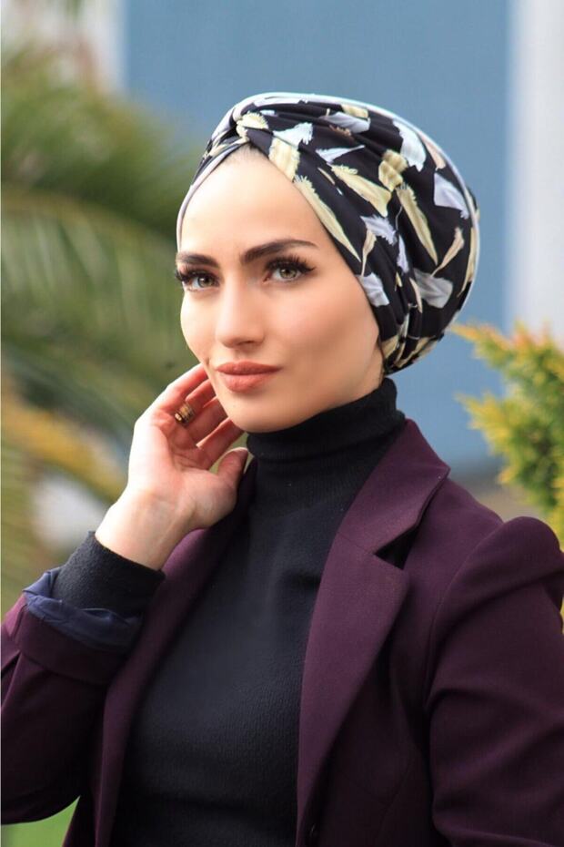بونيه ملفوف بنمط ريش الطيور - موديل Hazir - 1