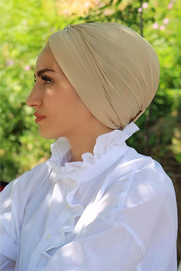 Tas Detaylı Çapraz Bone Ekru - 3