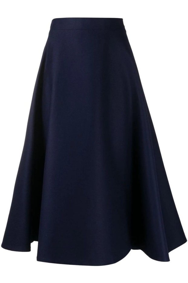 Zippered Flared High Quality Scuba Fabric Navy Blue Skirt