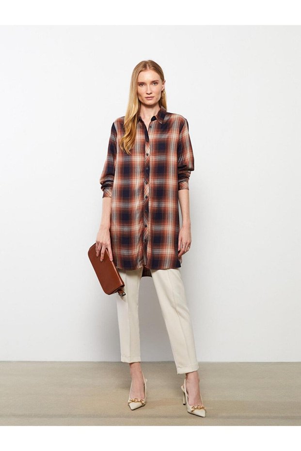 LCWAIKIKI Classic Shirt Collar Plaid Long Sleeve Viscose Women's Tunic