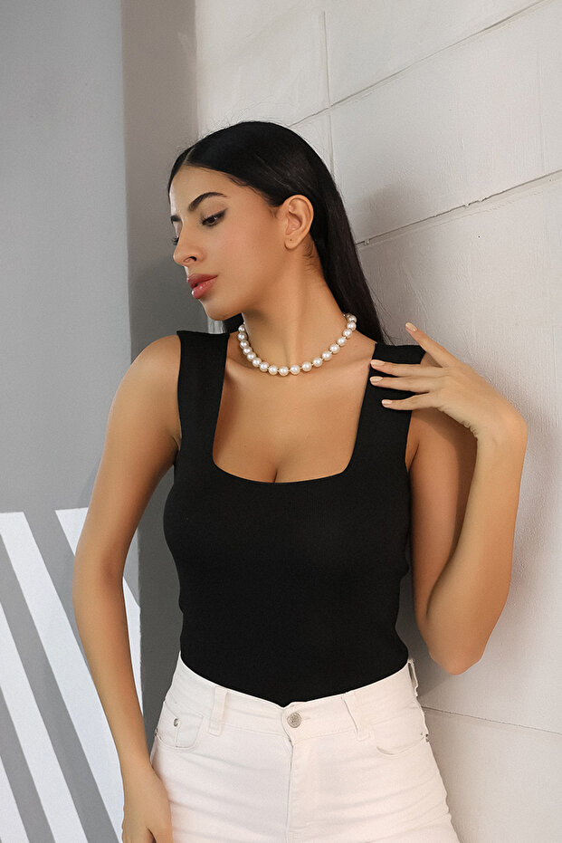 U Collar Thick Strap Basic Summer Knitwear Undershirt - 3