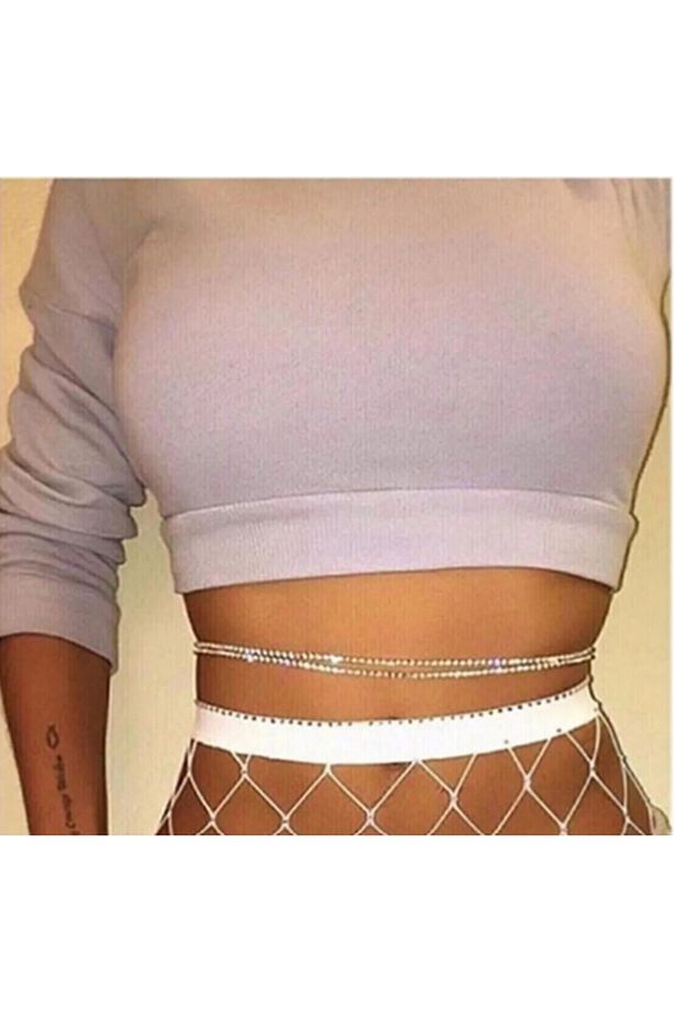 Kristal Taşlı Su Yolu Takı Seti-1Choker Kolye,2Bacak Aksesuarı, 2li-Bel Takısı ve 2-Halhal Xs--Xl - 4