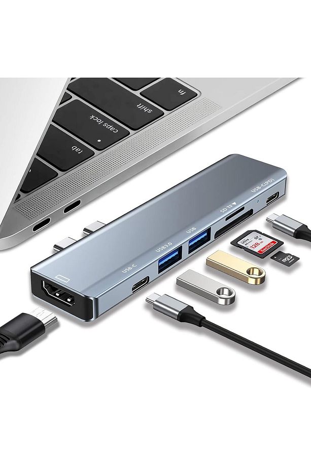 Macbook Pro MacBook Air Uyumlu 7in2 USB C Adapter with 4K HDMI,USB 3.0,SD/TF Card Reader,USB C port - 1