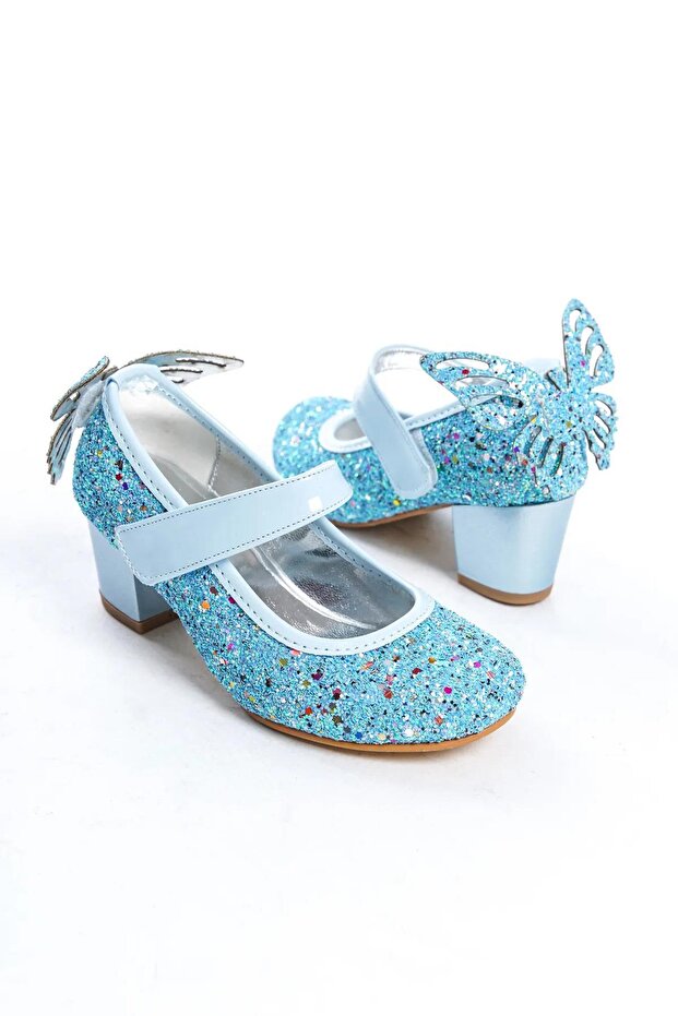 Very Light, Very Comfortable Stoned Butterfly Detailed Girl's Heeled Shoes