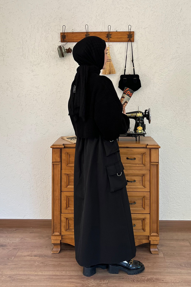 Siyah Balon Kol Triko Hırka - 4