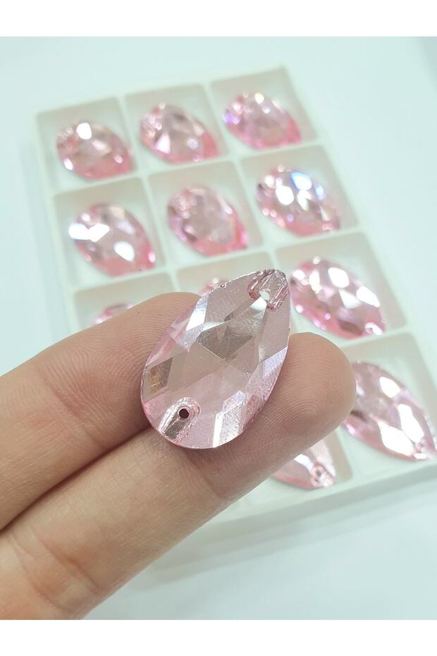 Crystal Stitched Stone - 18*27 Mm Drop Pink (24 PIECES)