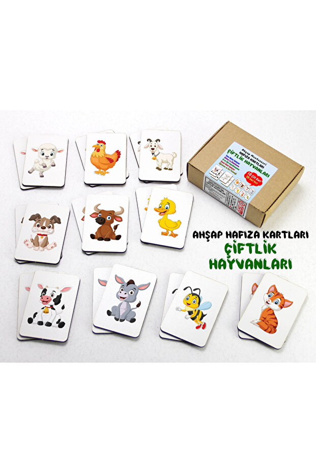 Flashcard Matching Game, Farm Animal Memory Cards, Wooden Educational Puzzle Toy
