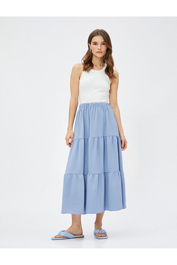 Tiered Midi Skirt with Elastic Waist