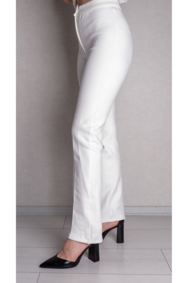 Egyenes szabású, fehér női nadrág - 2