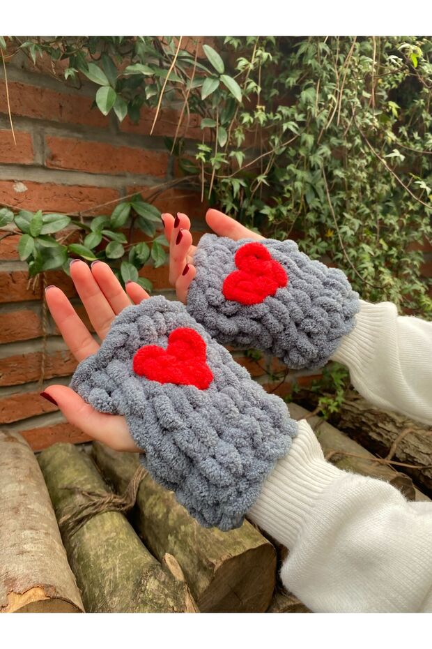 El Örgüsü Puffy Kalpli Eldiven - 3