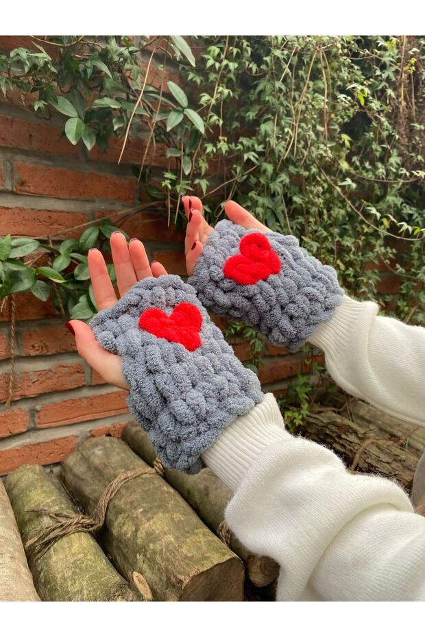 El Örgüsü Puffy Kalpli Eldiven - 1