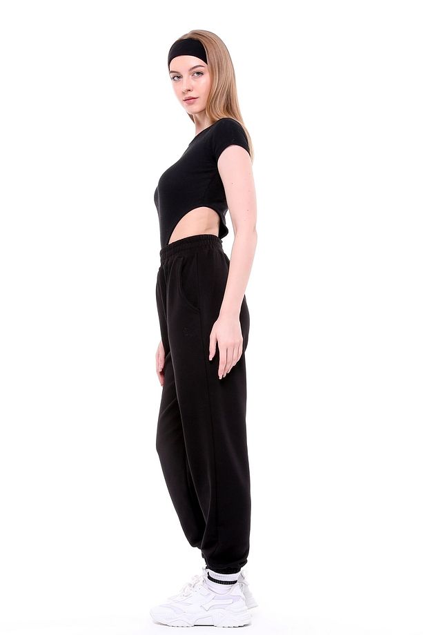 Kadın Siyah Jogger Eşofman Altı - Oversize (CEPLİ, YÜKSEK BEL) - 1